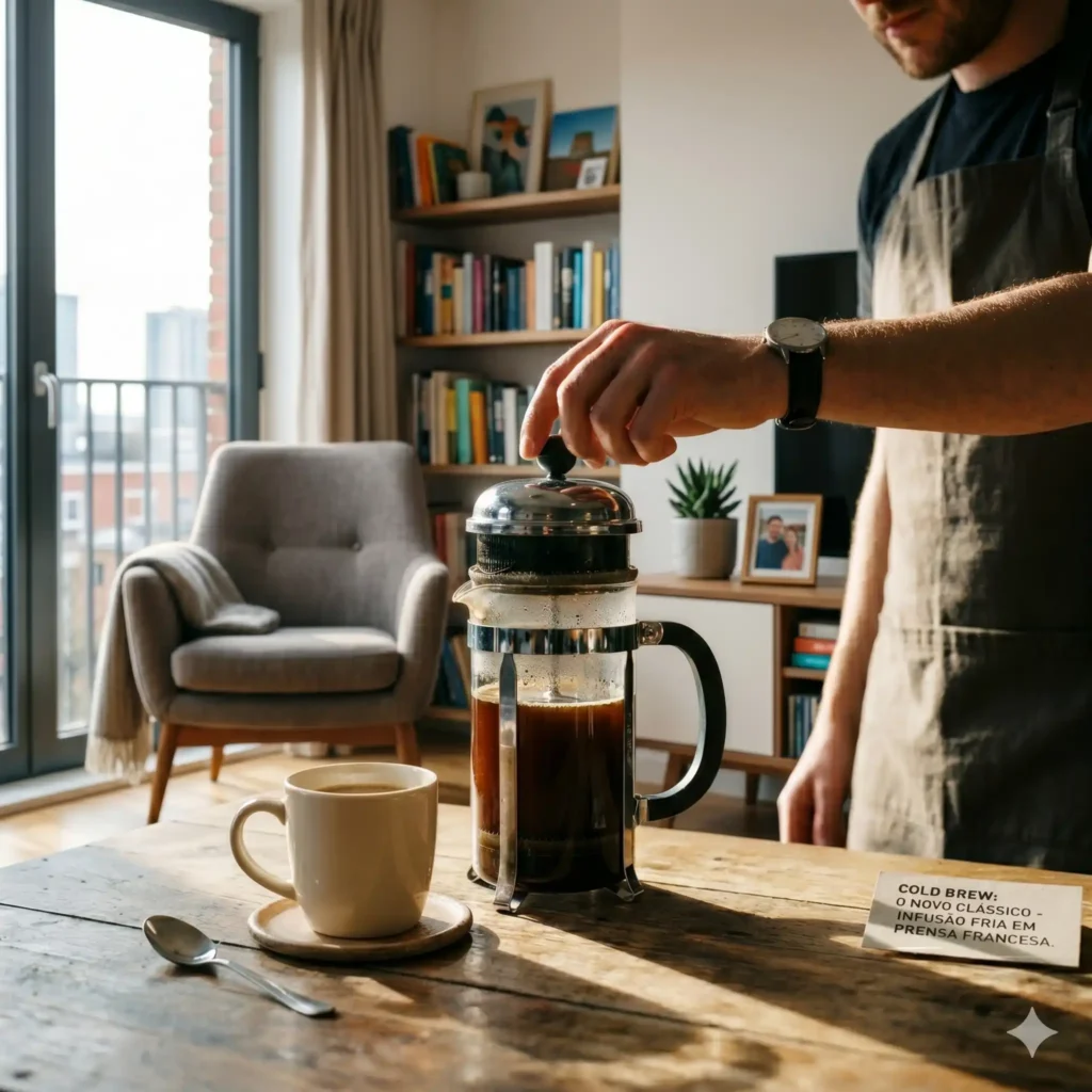 Café cold brew com prensa francesa